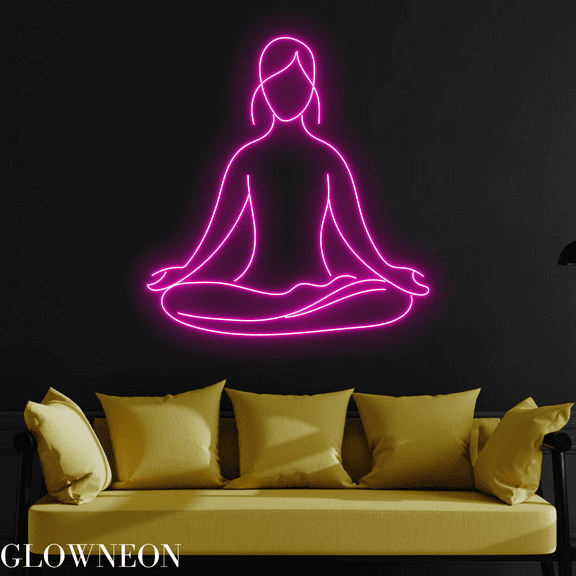 Glowneon Women Yoga Pose Led Sign, Yoga Posing For Yoga Club Decor