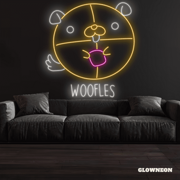 Glowneon Woofles Neon Sign, Waffle Store Decor, Cake Shop Decor