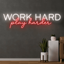 Glowneon Work Hard Play Hard Neon Sign, Office Quote Wall Art Decor
