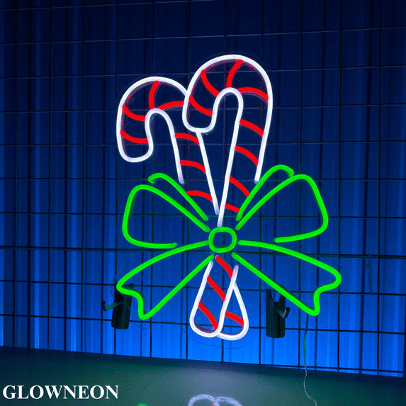 Glowneon Xmas Candy Cane Wall Decor, Christmas Candy Shop Neon Sign