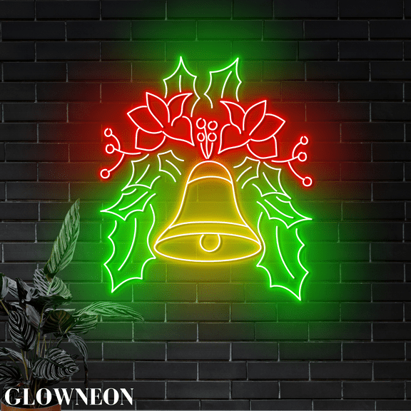 Glowneon Xmas Jingle Bell Wall Led Light, Christmas Jingle Bell Decor