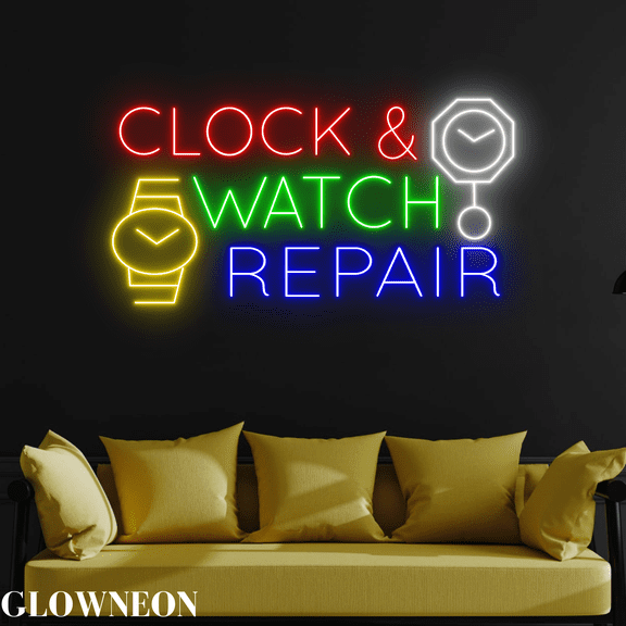Glownneon Clock & Watch Repair Shop Led Decor, Open Watch Shop Sign