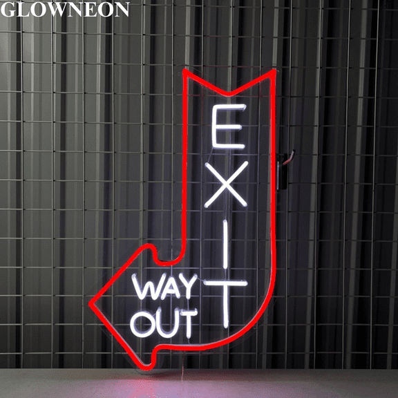 Glownneon Exit Way Out Neon Sign For Store Shop Decor, Direction Sign