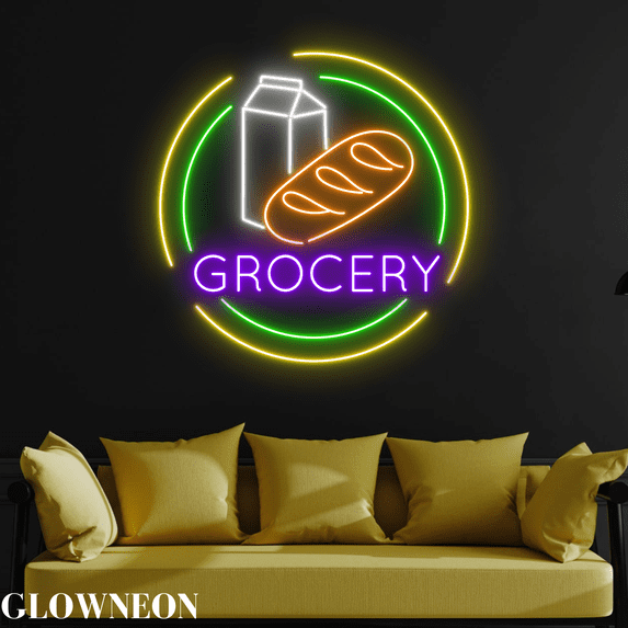 Glownneon Food & Drink Grocery Store Neon Led Sign, Grocery Wall Art