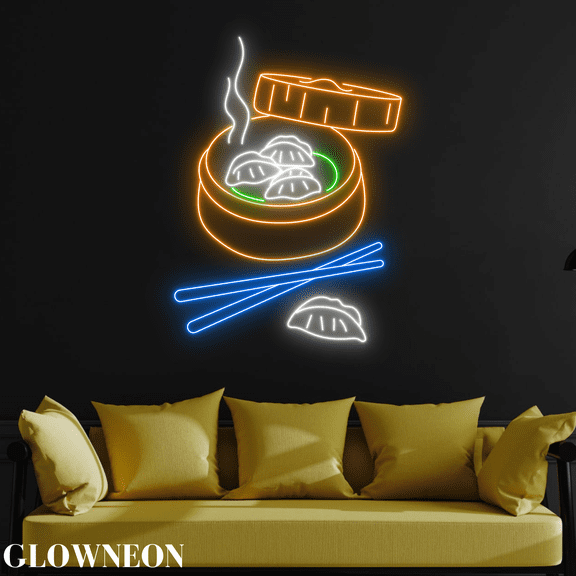 Glownneon Hot Dumpling Led Line Art, Chinese Dumpling Restaurant Decor
