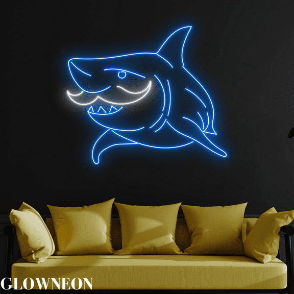 Glownneon Light Up Kid Room With Mustache Shark Neon Led Wall Decor