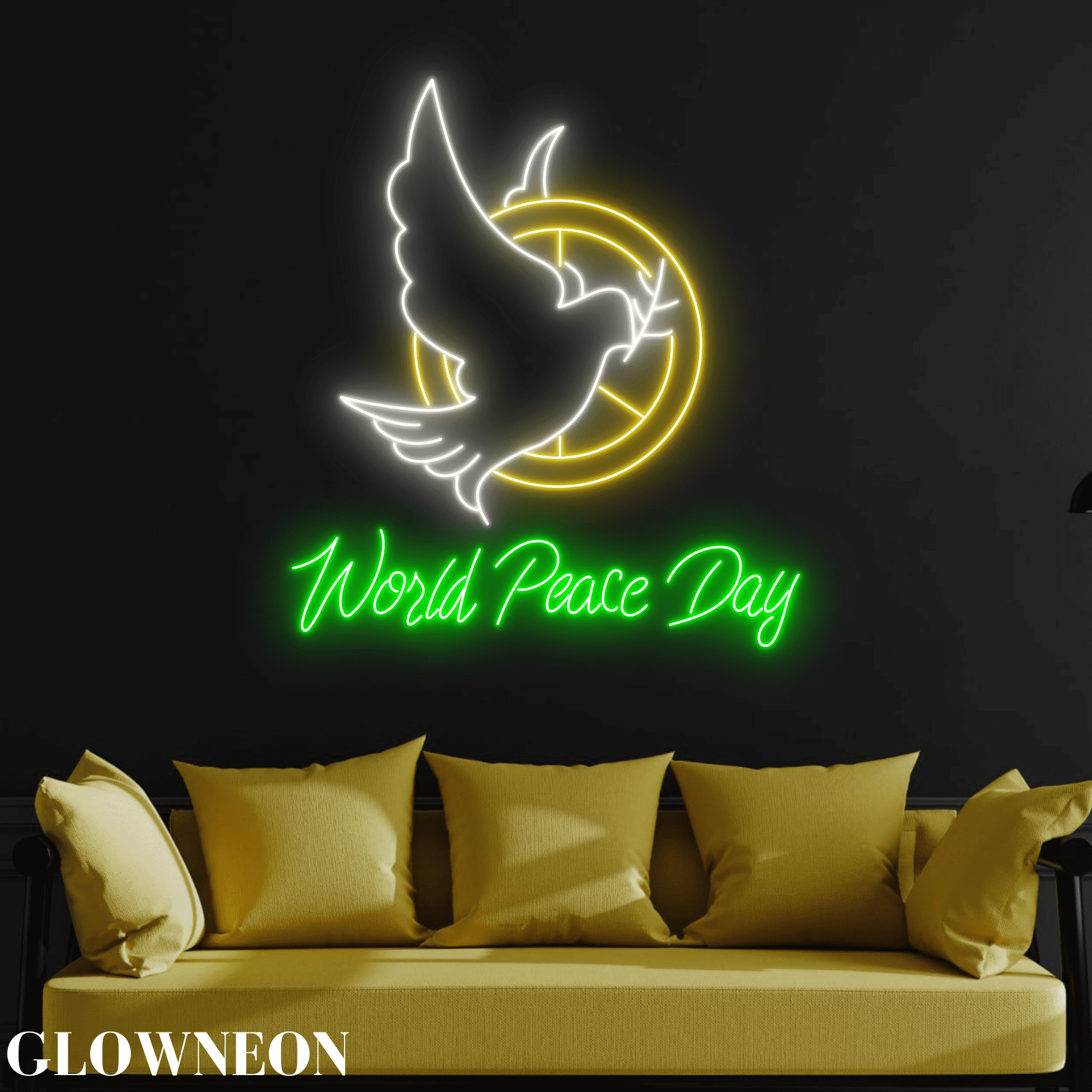 Glownneon World Peace Day Neon Sign, Dove Peace Day Home Wall Led Art ...