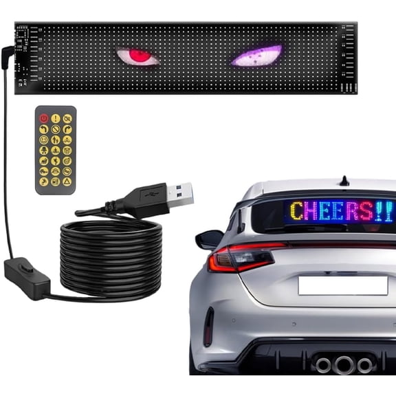Glowpanel X Programmable Car Led Display,GlowPanel Car, Smart Remote Control,Diy Color Soft Light Display Screen, Easily Attached, Waterproof And Moisture-Proof, Suitable For Windows(9.2*37.4CM)