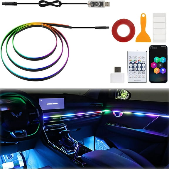 Glowride Interior Lights, Glowridee Interior Car Lights, RGB 5 in 1 LED Car Ambient Lighting Kit, Auto Interior Decoration Accessorie with Wireless App & Remote Control, Sync to Music(55in)