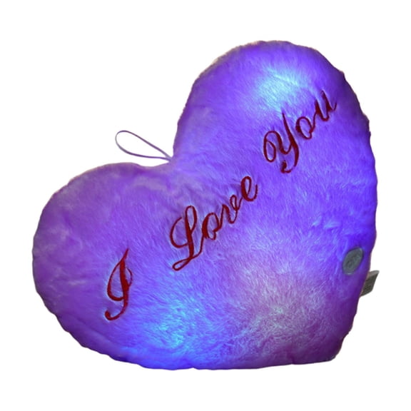 Glows-In-The-Dark Heart-Shaped Pillow, 35x30cm/13.78x5.91In Purple Polyester Plush with Colorful Led Lights Automatic Change for Valentine'S Day Romantic Decor Night-Light Gift