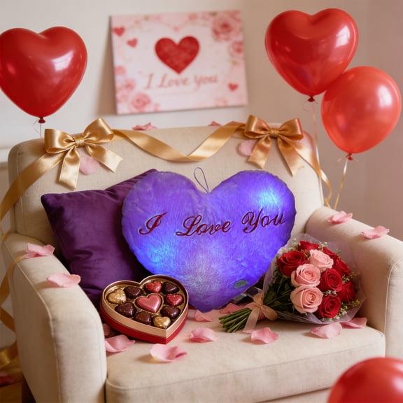Glows in the Dark Heart Pillow, LED Light Up Heart Shaped Plush, Colorful Night Light Romantic Gift for Valentine's Day Bedroom Decor