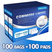 Glowvia 100 Count Commode Liners with 100 Count Absorbent Pad，100 pack Disposable Bags,Disposable Bedside Commode Liners，Potty Liners for Standard Toilet Chair Buckets and Portable Potty