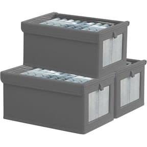 Glowvia 3 Pack Fabric Storage Bins with Lids, Wardrobe Storage Organiser, Stackable Storage Bin, Foldable Storage Baskets, Closet Organizers and Storage Boxs for Toys, Clothes, Home, Office