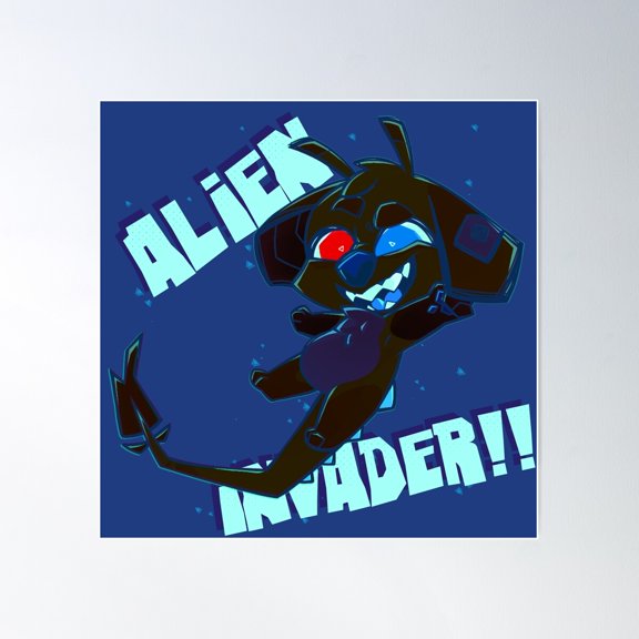 Glowy Alien Invader Poster Wall Art, Modern Wall Decor For Living Room Bedroom, 24x24 UNFRAMED