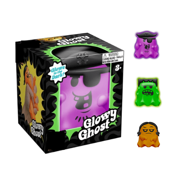 Glowy Ghost - Glow-in-the-Dark Stress Reliever with Unique Pirate Expression - High-Density Dough Fidget for Adult Sensory Satisfaction, Pink
