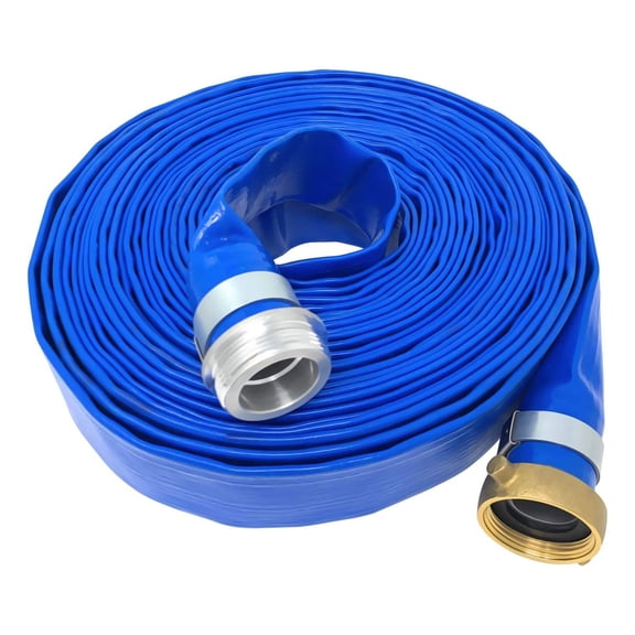 Gloxco 1-1/2" x 100′ Blue Lay Flat PVC Discharge Hose Assembly with Aluminum Pin Lug Fittings