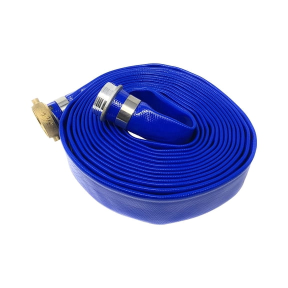 Gloxco 1-1/2" x 25′ Blue Lay Flat PVC Discharge Hose Assembly with Aluminum Pin Lug Fittings