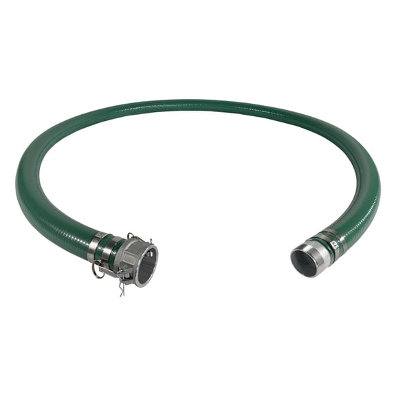 Gloxco 2" Green PVC Suction Hose Assembly, Female Camlock x Male NPT KC Nipple, 65 PSI, 10' Length