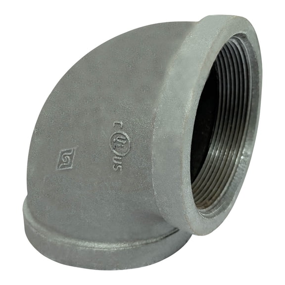 Gloxco 4" Pipe Fitting Elbow, 4" Female NPT x 4" Female NPT, 90 Degree, 150# Black Malleable Iron