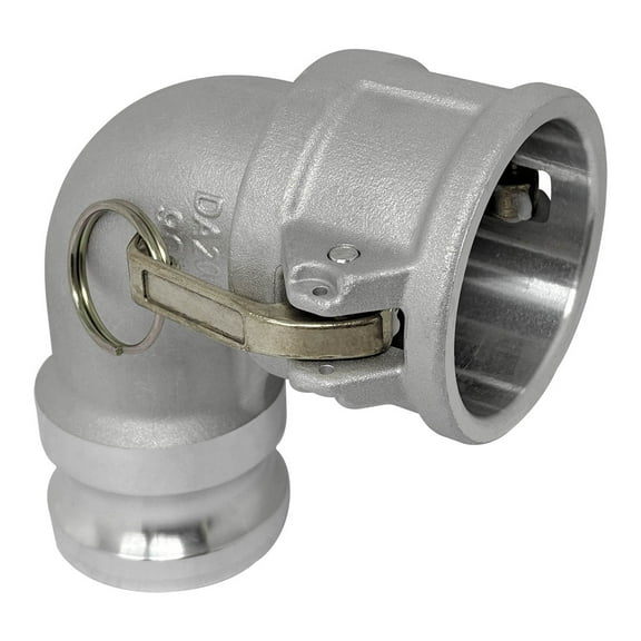 Gloxco Aluminum Type DA Cam and Groove Hose Fitting, 90 Degree Elbow, 2″ Female Camlock x 2″ Male Camlock (CAM-20-DA90-AL)