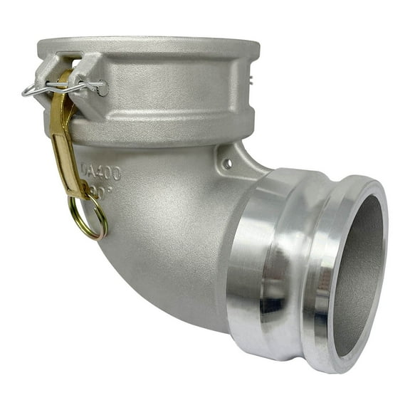 Gloxco Aluminum Type DA Cam and Groove Hose Fitting, 90 Degree Elbow, 4″ Female Camlock x 4″ Male Camlock (CAM-40-DA90-AL)