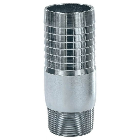 Gloxco Combination (KC) Nipple Fitting, Reducer, 3/4″ Hose Shank x 1″ Male NPT, Zinc Plated Steel (KCN-0710-NPTR-GS)