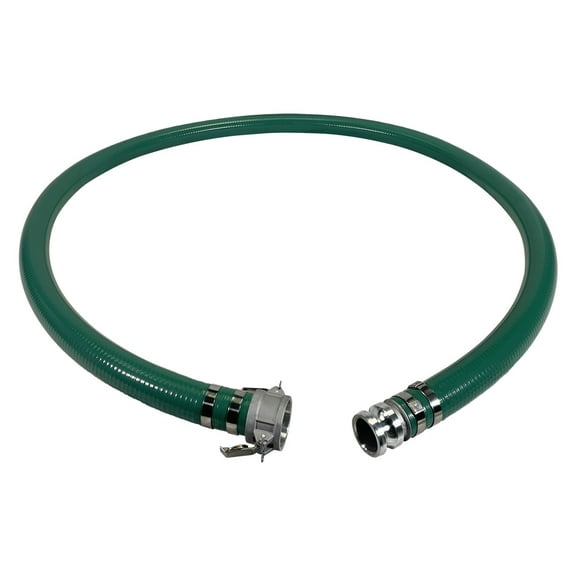 Gloxco Heavy Duty Green PVC Suction Hose Assembly for Water Transfer, 2" Inside Diameter, Installed Male x Female Cam and Groove Fittings, 10 ft Length
