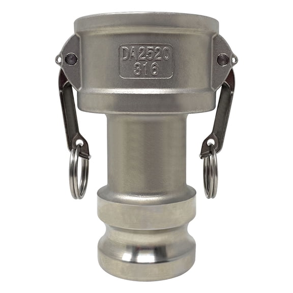 Gloxco Stainless Steel Type DA Cam and Groove Hose Fitting, Reducer, 2-1/2" Female Coupler x 2" Male Adapter (CAM-2520-DA-SS)