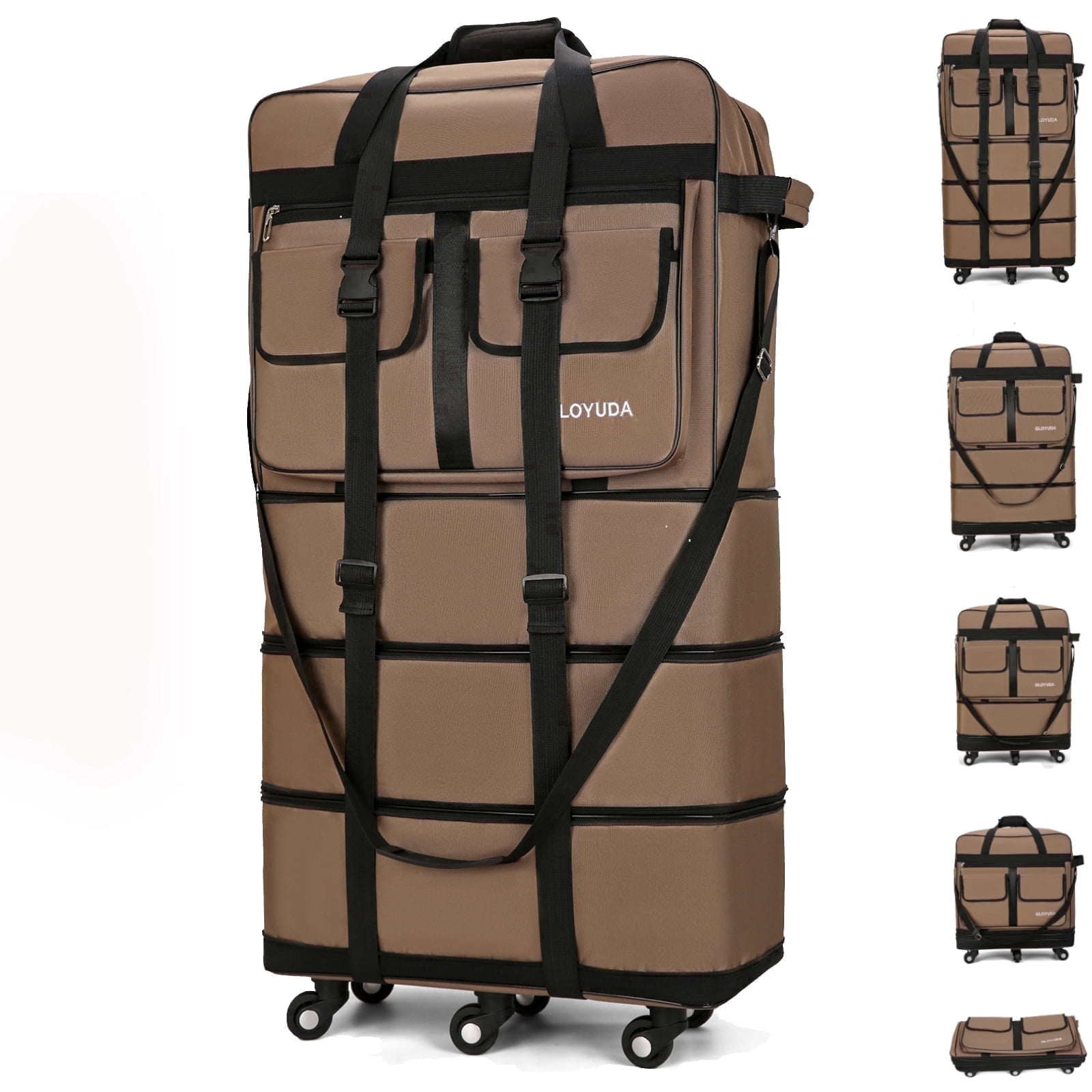 Gloyuda 130L rolling bag, 40 inch Duffle bag with wheels, Rolling tote bags with wheels, Collapsible Luggage, travel bag with wheels and handle, roller bag with 2 Fixing Straps and 1 Shoulder Strap