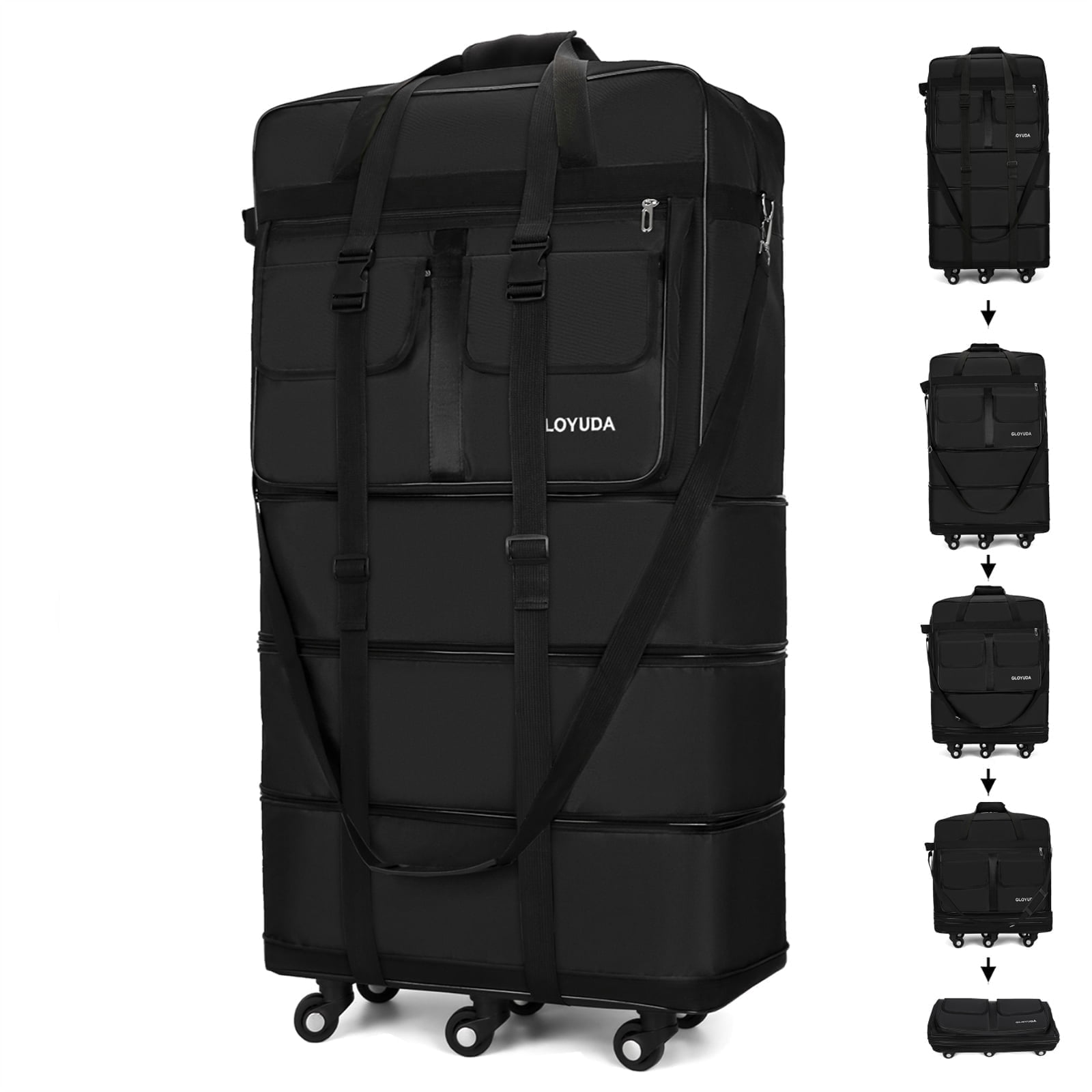 Gloyuda 130L Rolling Bag, 40 inch Duffle Bag with Wheels, Rolling Tote Bags with Wheels, Collapsible Luggage, Travel Bag with Wheels and Handle, Roller Bag with 2 Fixing Straps and 1 Shoulder Strap