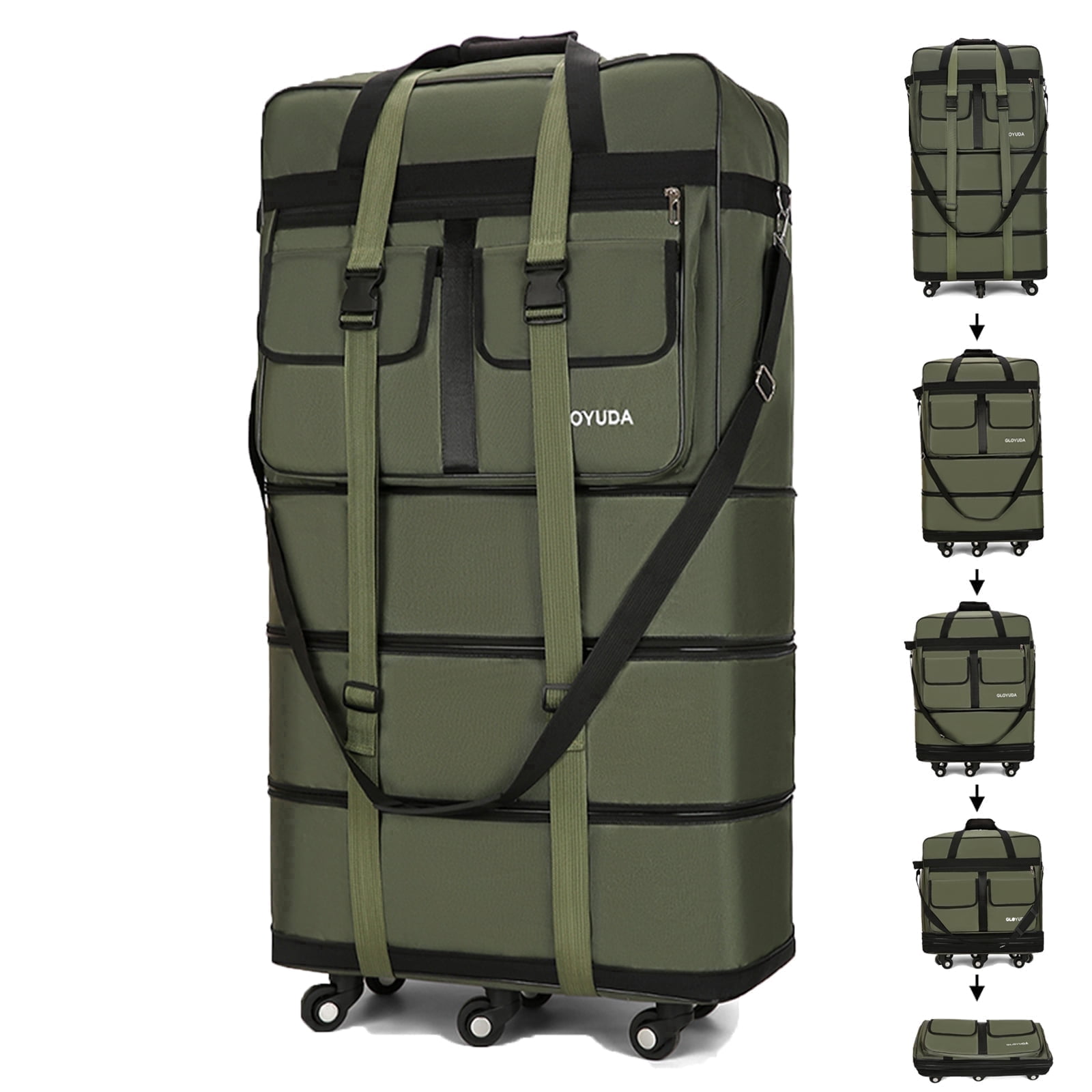 Gloyuda 130L Rolling Bag, 40 inch Duffle Bag with Wheels, Rolling Tote Bags with Wheels, Collapsible Luggage, Travel Bag with Wheels and Handle, Roller Bag with 2 Fixing Straps and 1 Shoulder Strap