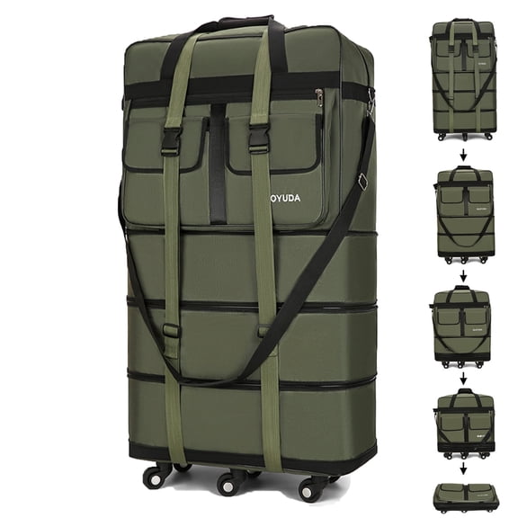 Gloyuda 130L Expandable Duffle Luggage, 40 Inch Roller Suitcase, Collapsible Luggage, Large Bag Travel bag, Spinner luggage, Wheeled Suitcase with 2 Fixing Straps and 1 Shoulder Strap