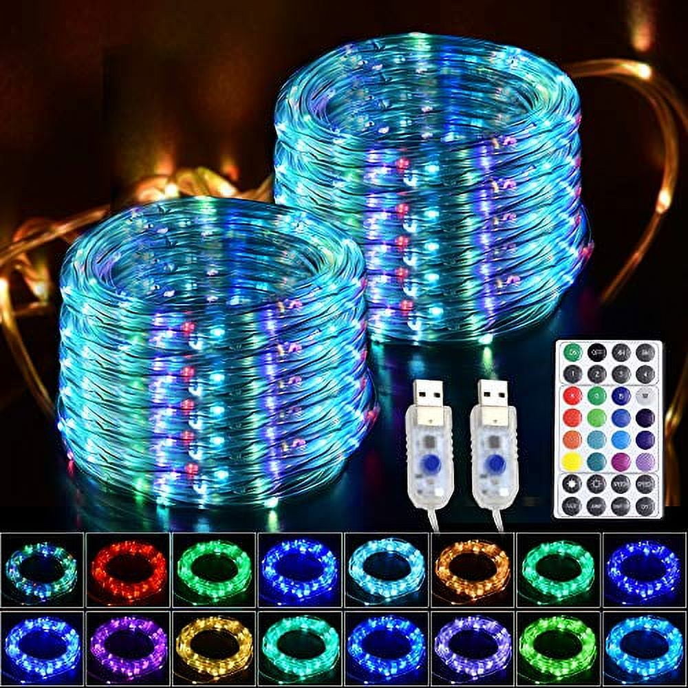Glpe Led Rope Lights, 2 Pack X 33Ft 100 Leds Outdoor Rope Lights Waterproof  16 Color Changing Multicolor With Remote, Fairy Rope Lights Usb Powered For  Christmas Indoor Garden 