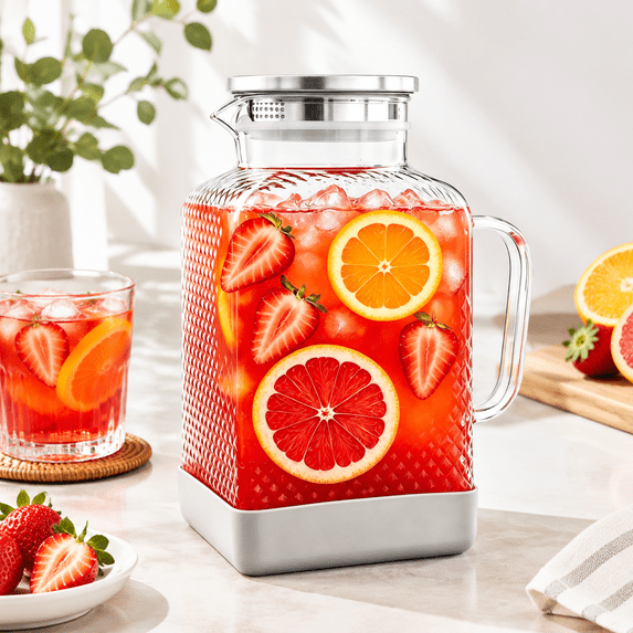 Glpitcher With Lid 1 Gallon Water Handle For Fridge Iced Tea Cold/hot ...