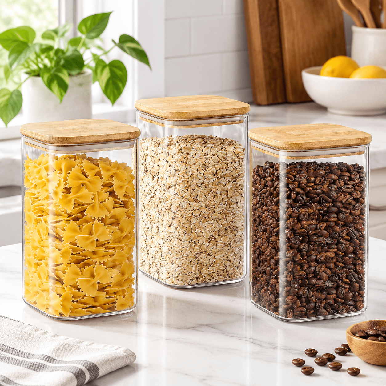Glstorcontainers With Airtight Lids Set Of 3 Pantry Food Jar Lid For ...