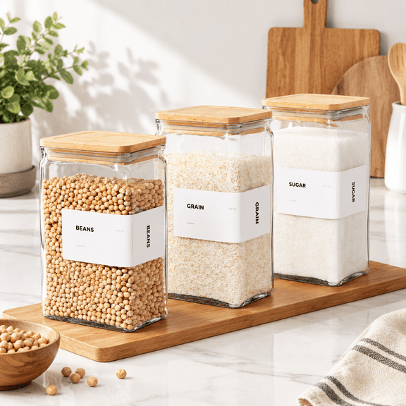 Glstorjars With Lid Canisters Airtight Lidsr For Spice Cookie Candy Tea Coffee Bean And Rice (white 67 Oz Set Of 3)