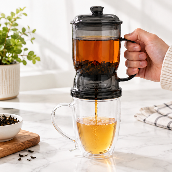 Gltea Infuser Easy Drain For Loose Leaf 15.2 Oz Black