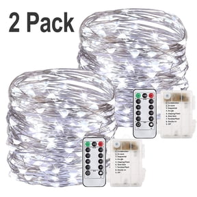 Gluaae LED Fairy Lights Battery Operated - 33Ft 100 LED Copper Wire String Lights with Remote Timer 8 Modes | Twinkle Lights for Christmas Wedding Party Patio Garden Decorations (2 Pack, Cool White)