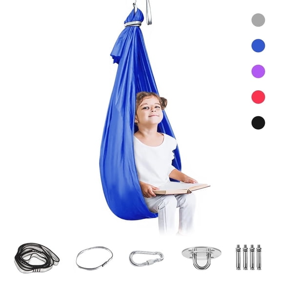Rnkr Sensory Therapy Hammock Swing for Kids, Indoor & Outdoor Autism ADHD Sensory Processing Disorder Cocoon Swing with Hardware, Blue