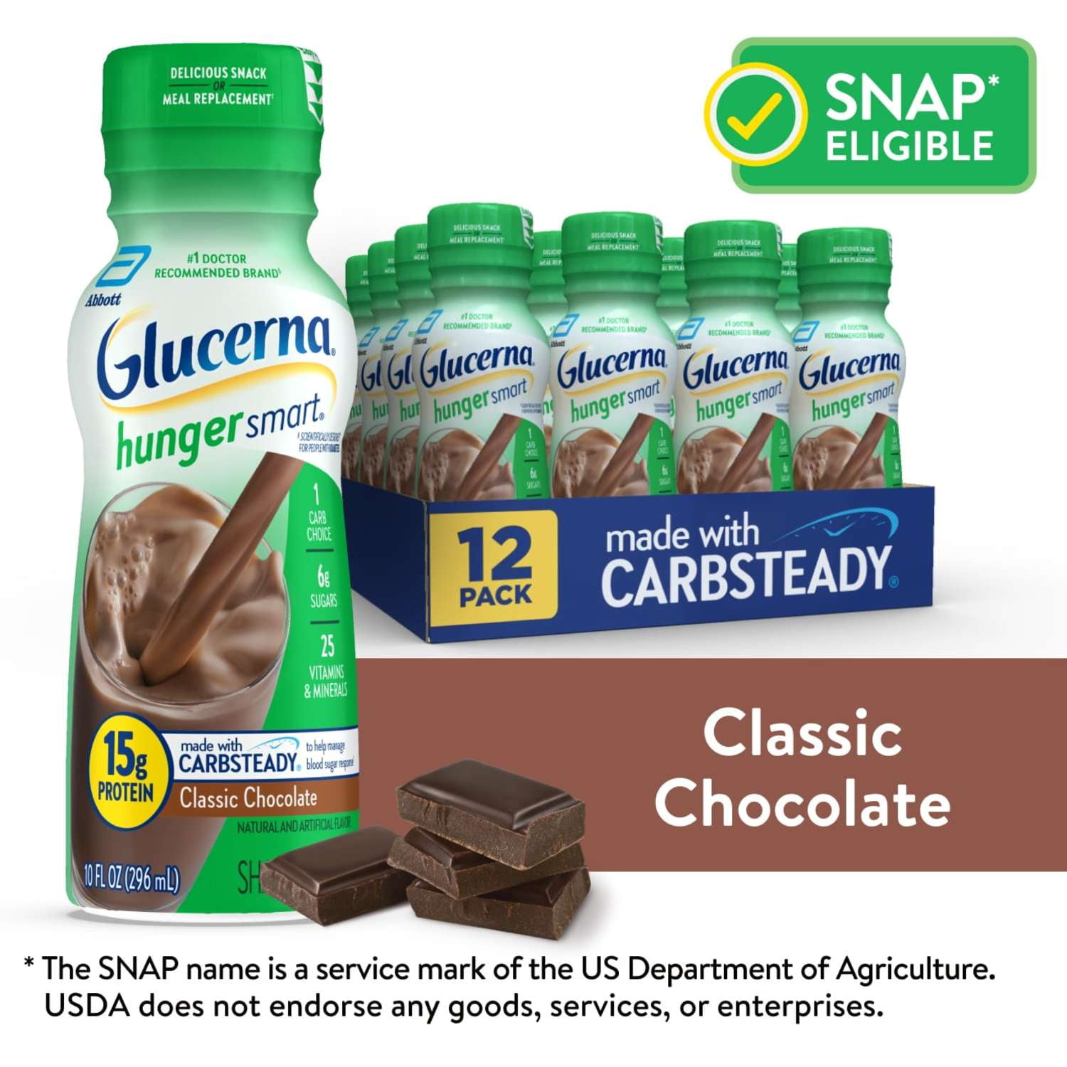 Glucerna Hunger Smart Diabetes Care Shake, Classic Chocolate, 10 Fl Oz, 12 Pack