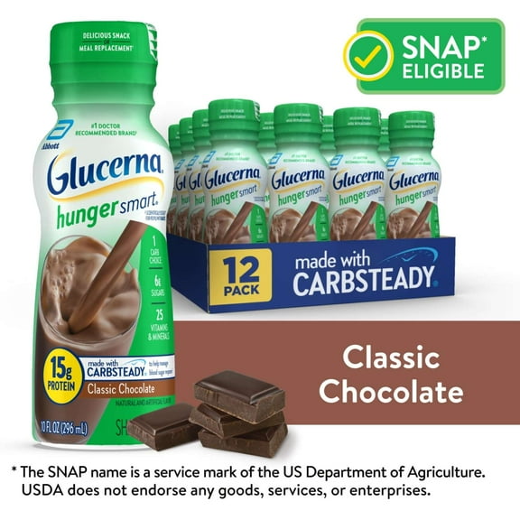 Glucerna Hunger Smart Diabetes Care Shake, Classic Chocolate, 10 Fl Oz, 12 Pack