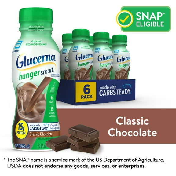 Glucerna Hunger Smart Diabetic Protein Shake, Classic Chocolate, 10-fl-oz Bottle, 6 Count