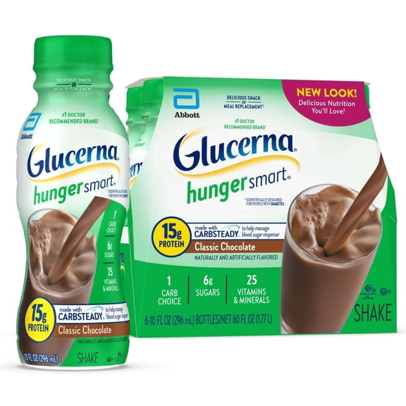 Glucerna Hunger Smart Diabetic Protein Shake, Classic Chocolate, 10-fl-oz Bottle, 6 Count