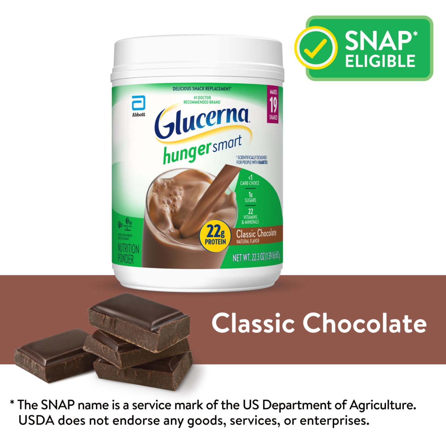 Glucerna Hunger Smart Diabetic Protein Shake, Classic Chocolate, 22.3-oz Tub, 1 Count