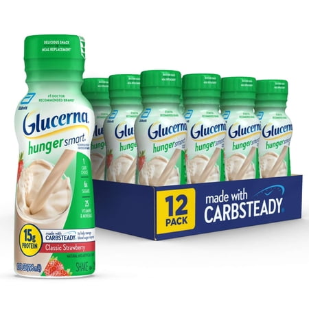 Glucerna Hunger Smart Diabetic Protein Shake, Classic Strawberry, 10-fl-oz Bottle, 12 Count