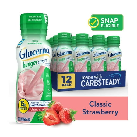 Glucerna Hunger Smart Diabetic Protein Shake, Classic Strawberry, 10-fl-oz Bottle, 12 Count