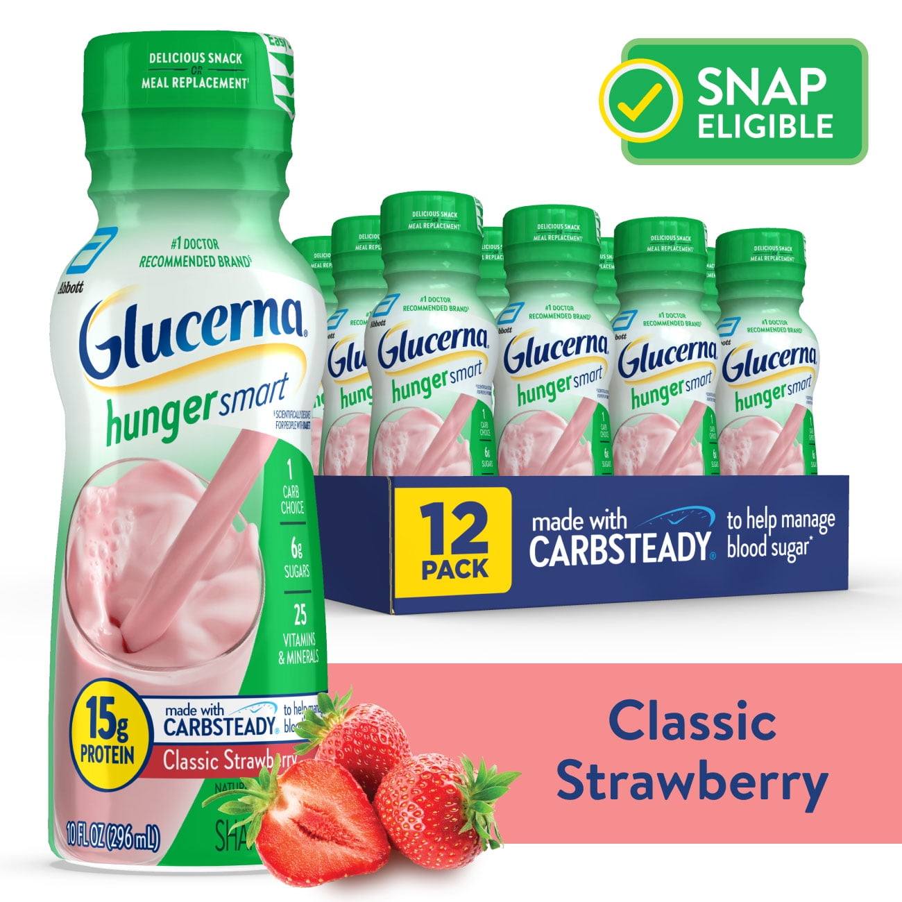 Glucerna Hunger Smart Diabetic Protein Shake, Classic Strawberry, 10 fl