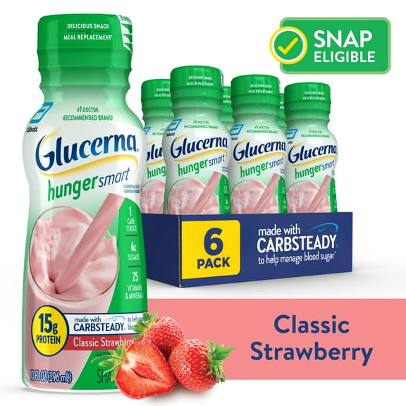 (2 pack) Glucerna Hunger Smart Diabetic Protein Shake, Classic Strawberry, 10-fl-oz Bottle, 6 Count
