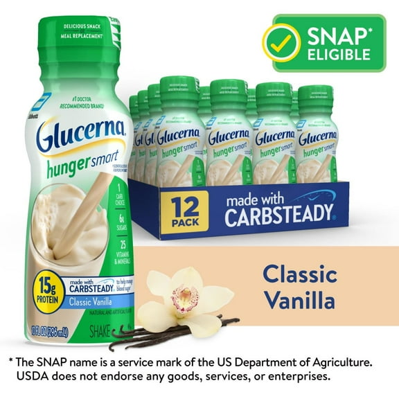 Glucerna Hunger Smart Diabetes Care Shake, Classic Vanilla, 10 Fl Oz, 12 Pack