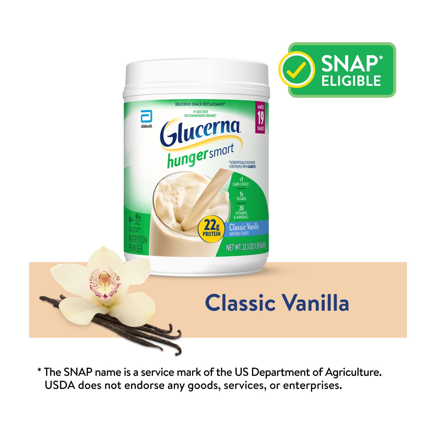 Glucerna Hunger Smart Diabetic Protein Shake, Classic Vanilla, 22.3-oz Tub, 1 Count